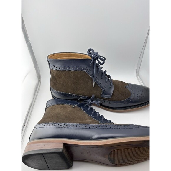 La Milano Men’s Ankle Boot Wing Tip Navy Blue Brown Leather Size 12 B5903-1 - Picture 3 of 8